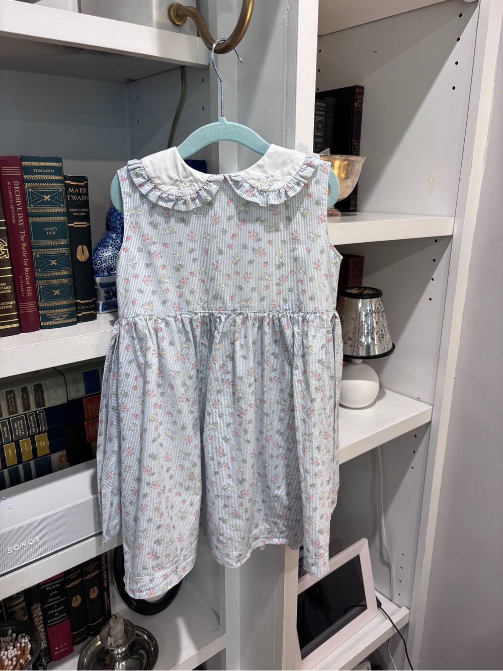 Classic Floral Peter Pan Collar Kids Dress - Light Blue